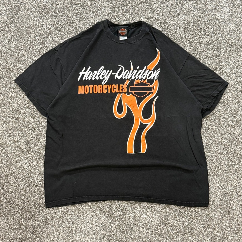 VTG Harley-Davidson Motorcycles Flame Graphic T-Shirt Mens XXL Black Y2K Biker